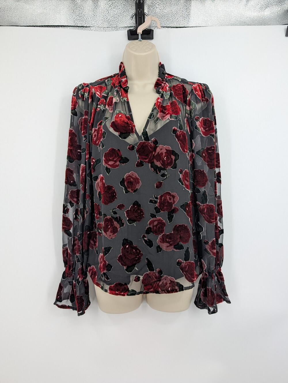 Paige Laurin Semi-Sheer Floral Blouse Whimsigoth Goth Fairy Silk Feminine Witchy